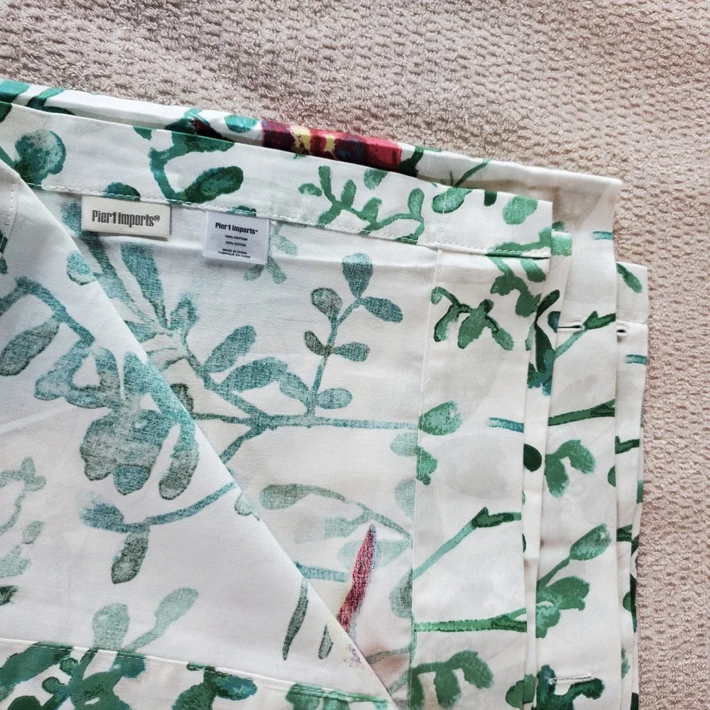 Pier 1 Imports Bird Botanical Cotton Shower Curtain White Green Red Watercolor